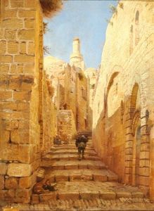 Figures In A Street In An Eastern City by Gustav Bauernfeind
