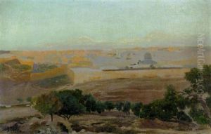 Blick Auf Jerusalem Vom Olberg Aus by Gustav Bauernfeind