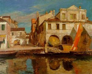 Kanalszene In Chioggia Mit Bragozzo