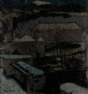 Kloster Volders Bei Mondnacht by Moritz Bauernfeind