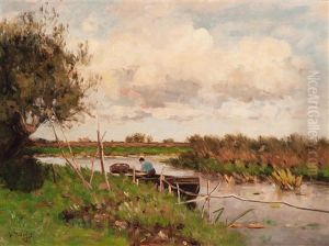 Angler In His Flat-boat