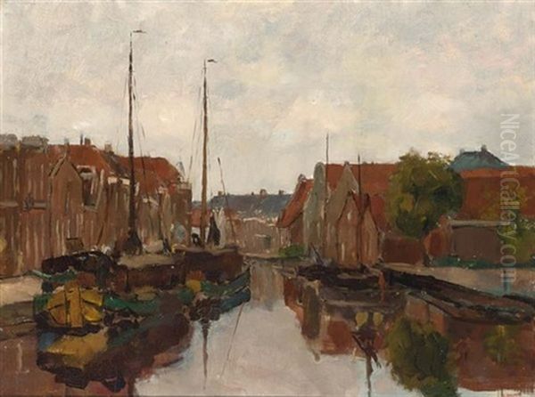 Moored Boats In A Dutch Town - view 1