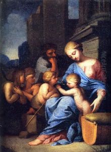 La Sainte Famille Entouree De Saint Jean Baptiste Enfant Et Deux Anges by Lubin Baugin