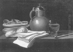 Nature Morte A La Cruche, Petits Pains Et Objets Divers Poses Sur Un Entablement Nature Morte A La Cruche, Petits Pains Et Objets Divers Poses Sur Un Entablement