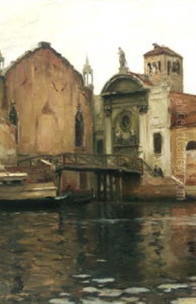 Kanal In Venedig Mit Kleiner Barockkirche - view 1