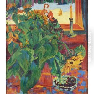 Sunflowers On A Table In Front Of The Window by Philipp Bauknecht