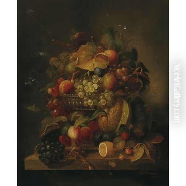 Still Life Of Fruit In A Bowl On A Table Top - view 1