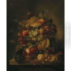 Still Life Of Fruit In A Bowl On A Table Top by Carl Baum