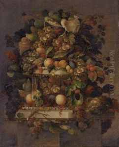 Still Life With Fruit, Champagne Flute And Bird's Nest On A Marble Ledge by Carl Baum