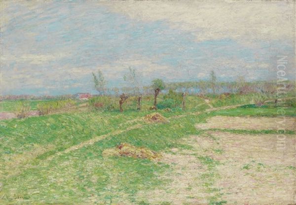 Fuspfad An Rasenhang In Sandiger Wiesenlandschaft, Haus Und Allee In Der Ferne - view 1