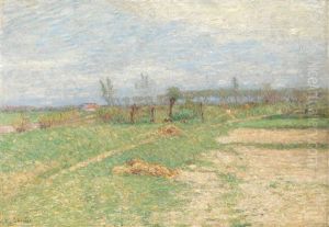 Fuspfad Am Rasenhang In Sandiger Wiesenlandschaft, Haus Und Allee In Der Ferne by Paul Baum