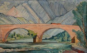 Voralpine Flusslandschaft Mit Brucke by Fritz Baumann