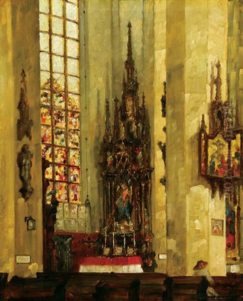 Interior Of A Cathedral With A Marian Altar And Stained Glass Window - view 1