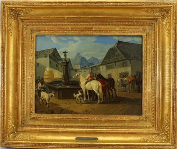 Horses Near A Fountain - view 1