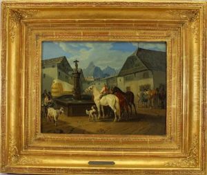 Horses Near A Fountain