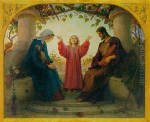 Christus Mit Maria Und Joseph In Einer Laube by Karl Baumeister