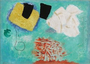 Lyrik Mit Kammzug Auf Blau-grun (lyric On Blue And Green Background) by Willi Baumeister