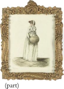 Two Costume Studies Of Ladies In Winter Dress With Fur Muffs; And Astudy Of Ladies' Hats And Bonnets, Preliminary Sketches For Johnackermann's Repoistory Of Fashions 1829 by John Samuel Agar