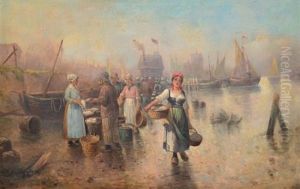 Fish Market Scene by Adolf Baumgartner Jr.