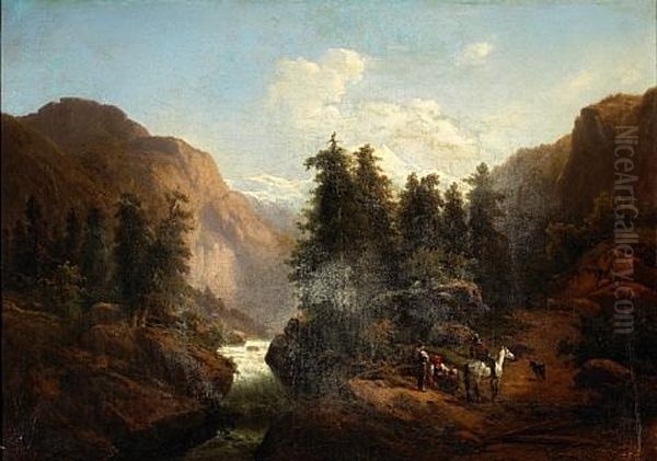 Travelers At Rest In An Alpine Landscape - view 1