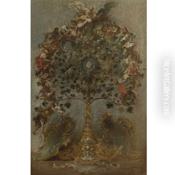 Design For A Monstrance With Grape Vines, God The Father And Other Figures - view 1