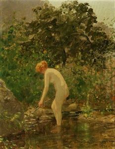 Nude Standing In A Wooded Pool by John Jay Baumgartner