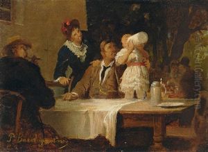 Der Erste Schluck Bier: Familie Im Biergarten by Peter Baumgartner