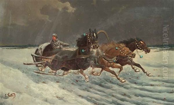 Pferdeschlitten In Winterlicher Landschaft - view 1