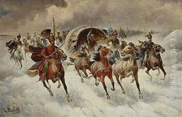 Transportzug Der Husaren Im Schnee - view 1