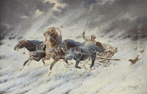 Sladfard Med Vargar by Adolf (Constantin) Baumgartner-Stoiloff