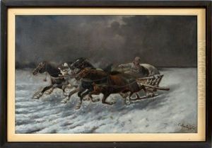 Troika In The Snow by Adolf (Constantin) Baumgartner-Stoiloff