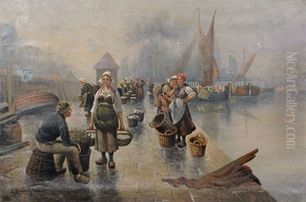 Auf Dem Fischmarkt Am Hafen by Adolf (Constantin) Baumgartner-Stoiloff