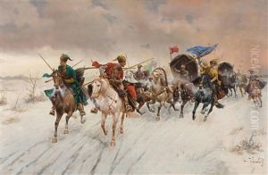 Angreifende Kosaken by Adolf (Constantin) Baumgartner-Stoiloff