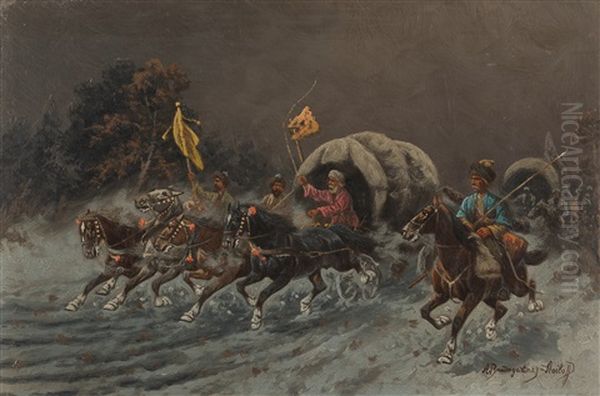 Sibirischer Reiterzug In Vollem Galopp - view 1