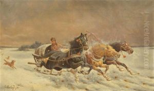 Horse-drawn Sleigh In A Winter Landscape