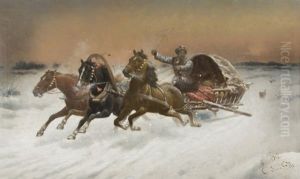 Running From The Wolves by Adolf (Constantin) Baumgartner-Stoiloff