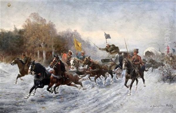 Cossacks And Carriages In A Winter Landscape - view 1