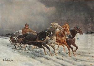 Sledding In A Winter Landscape by Adolf (Constantin) Baumgartner-Stoiloff