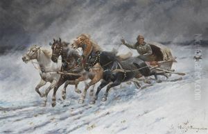 Auf Der Flucht Vor Den Wolfen by Adolf (Constantin) Baumgartner-Stoiloff