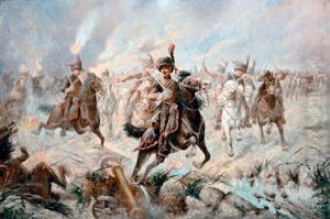 Huszarok Elore! by Adolf (Constantin) Baumgartner-Stoiloff