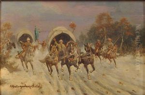 Kosaken Mit Schlittentroika by Adolf (Constantin) Baumgartner-Stoiloff