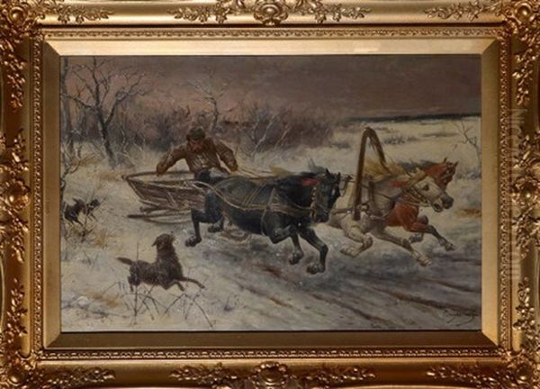 A Dog Sled Attacked By Wolves - view 1