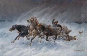 Schlittenszene Im Winter by Adolf (Constantin) Baumgartner-Stoiloff