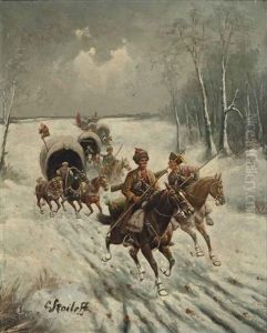The Siberian Gold Convoy And Untitled (pair) by Adolf (Constantin) Baumgartner-Stoiloff