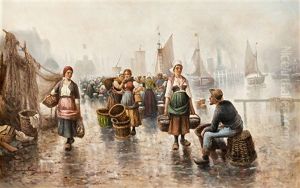 View From The Harbour by Adolf (Constantin) Baumgartner-Stoiloff