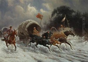 Cossacks Attacking A Caravan by Adolf (Constantin) Baumgartner-Stoiloff