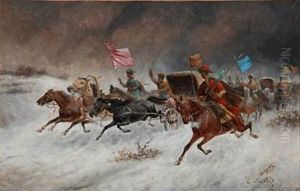 Transporting Gold In Siberia by Adolf (Constantin) Baumgartner-Stoiloff