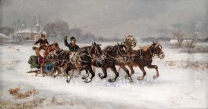 Pferdeschlitten In Winterlicher Landschaft