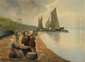 Coastal Scene With A Fisherman's Wife Selling Fish