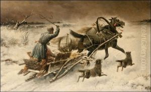 Hevosreki (horse Sleigh) by Adolf (Constantin) Baumgartner-Stoiloff